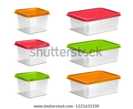Plastic colored food containers set realistic isolated vector illustration Royalty-Free Stock Photo #1221633100