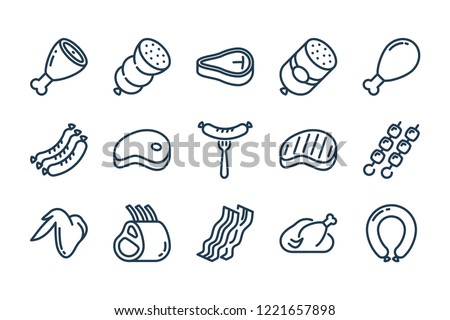 Meat and sausage related line icon set. Steak and Barbecue vector outline icons. Royalty-Free Stock Photo #1221657898