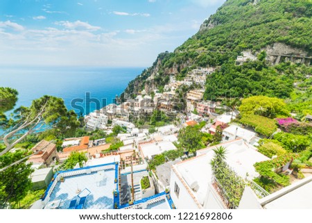 Beautiful landscape of world famous Positano in Amalfi Coast, Italy. Unesco world heritage site