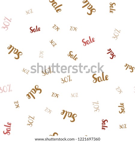 Light Red, Yellow vector seamless pattern with 30 percentage signs. Gradient illustration with discount signs on white backdrop. Design for business ads, commercials, sellings.
