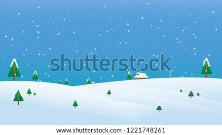 winter mountain landscape with forest and houses vector illustration.