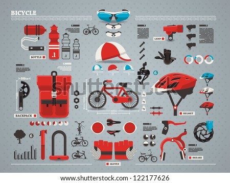 bicycle and accessories info graphic, vector set