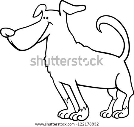 Black and White Cartoon Illustration of Funny Standing Dog for Coloring Book or Coloring Page