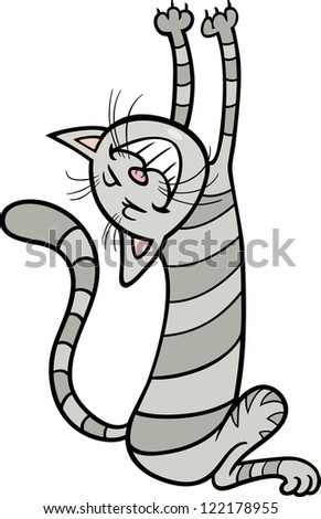 Cartoon Illustration of Funny Stretching Tabby Cat