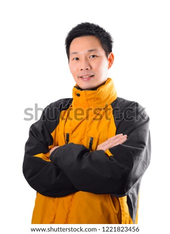 Portrait asian man wearing overcoat on white background