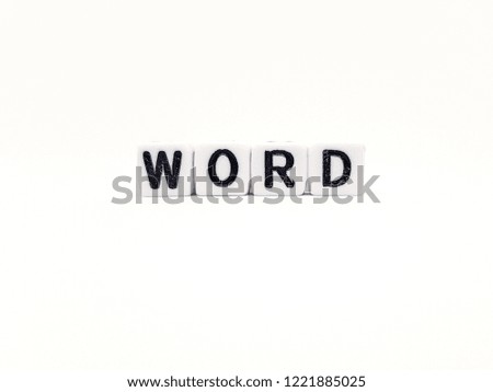 "word" word built with white cubes and black letters on white background