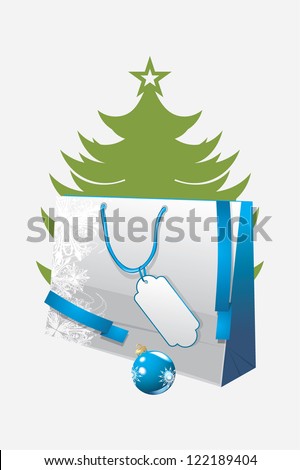 Paper gift bag on the Christmas background. Vector