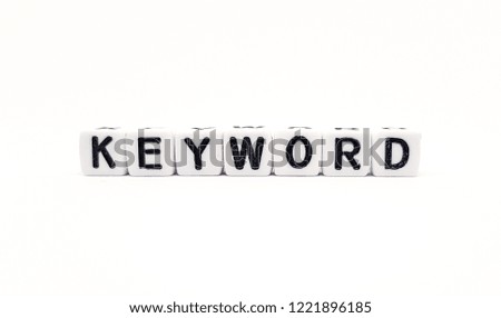 keyword word built with white cubes and black letters on white background