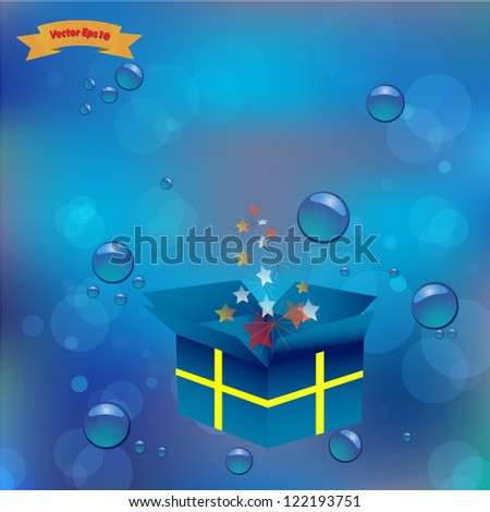 Water bubbles and bokeh and magic  gift box,vector eps10
