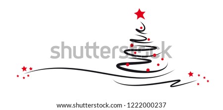 modern christmas tree - black lines - red stars and bowls