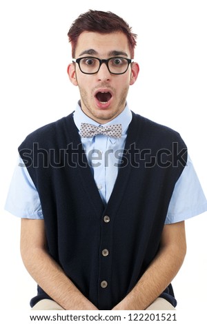 Young surprised nerd man