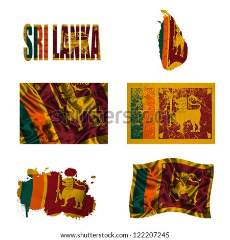 Sri Lanka flag and map in different styles in different textures