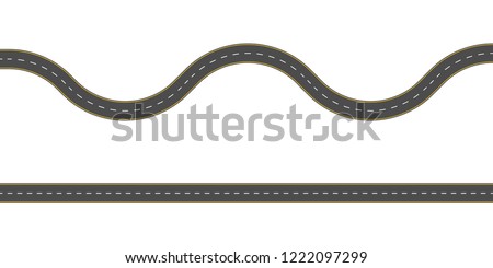 Straight and winding road road. Seamless asphalt roads template. Highway or roadway background. Vector illustration. Royalty-Free Stock Photo #1222097299