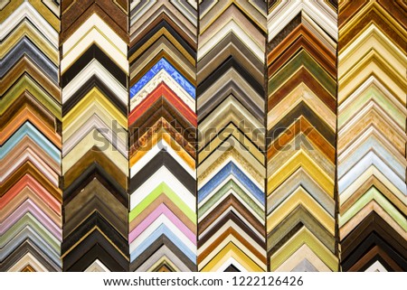 Many Corners Of Photo Frames Or Photos As Background Or Texture. Baguette For Making Photo Frames And Pictures.
