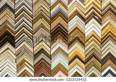 Many Corners Of Photo Frames Or Photos As Background Or Texture. Baguette For Making Photo Frames And Pictures.