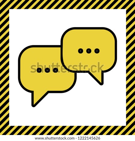 Speech bubbles sign. Vector. Warm yellow icon with black contour in frame named as under construction at white background. Isolated.