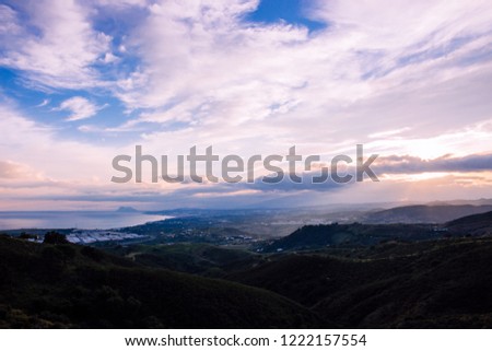 Landscape. Beautiful evening sky and view of Estepona. Costa del Sol, Andalusia, Spain.