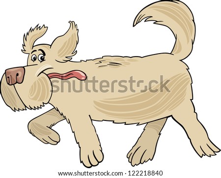 Cartoon Illustration of Funny Running Shaggy Beige Sheepdog Dog
