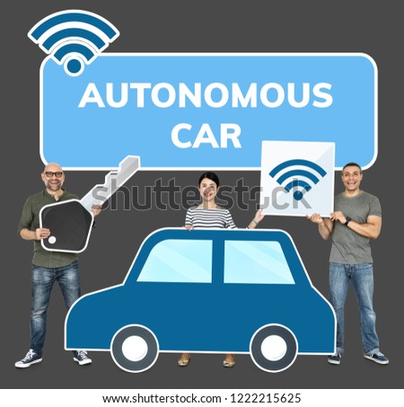 Happy people with a high tech car