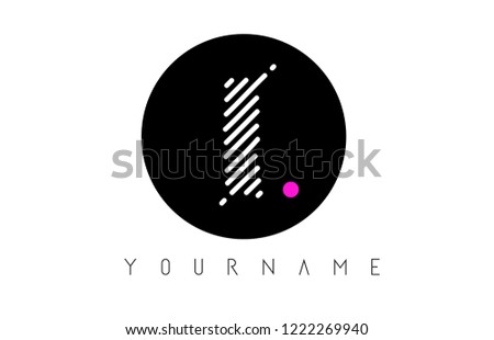 I Letter Logo Design with White Lines and Black Circle Vector Illustration