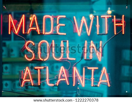 Made with soul in Atlanta street red light neon closeup