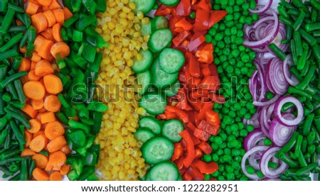 Fresh chopped  vegetables bright background