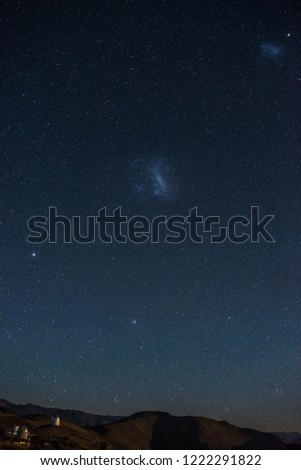 Magellanic clouds seen in night sky of Southern hemisphere