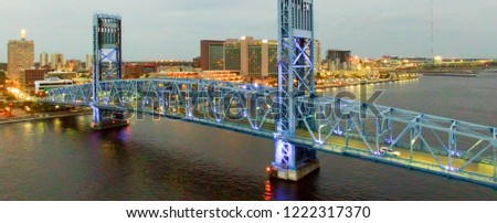 Night aerial view of Jacksonville Bridge, Florida.