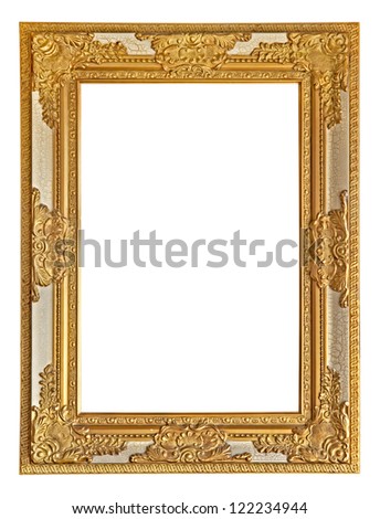 Antique vintage gold picture frame. Isolated over white background