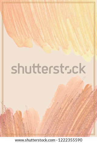 Light beige and yellow stains painted in watercolor, surrounded by light brown frame. International paper size A4 template