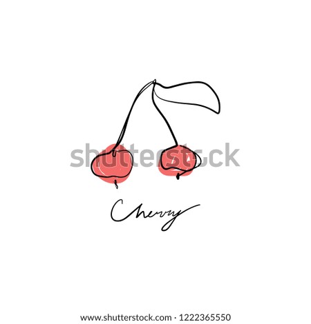 Cherry one line vector art, print for mugs, t-shirts, notebooks, posters and social media post. Modern trendy illustration.
