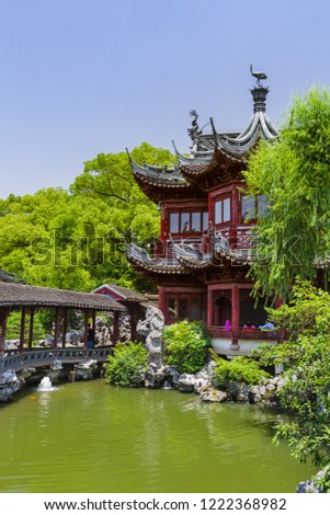 Yuyuan garden (Garden of Happiness) in center of Shanghai China - travel and architecture background