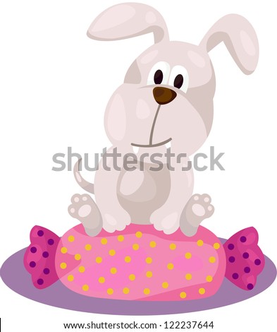 illustration of isolated cute dog sitting on candy pillow