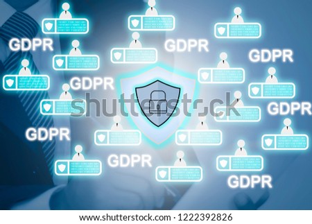 Businessmen use tablet background,With icon of cyber security Privacy,and data protection concept, GDPR EU,security using information of people, and internet, with block chain technology.