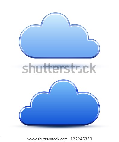 Blue metallic cloud icons. Raster version