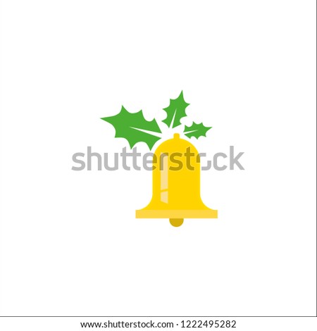 Vector illustration bell with green leaves isolated. Art logo design