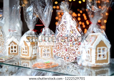 Christmas decorations, Christmas gingerbread, sweets and treats. Christmas garland that glows.