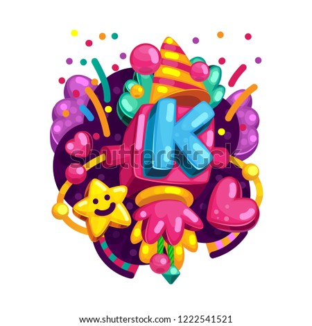 alphabet kids color font. Letter K vector illustration 