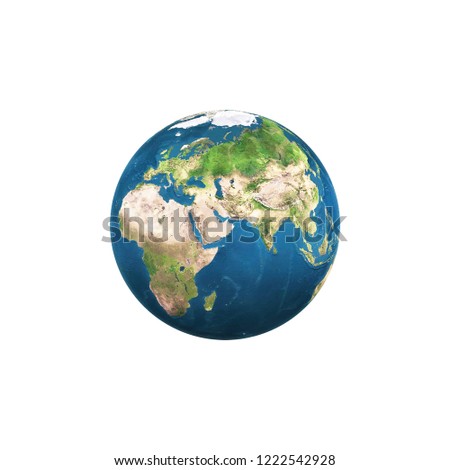 Earth globe with clouds over white background. Elements of this image furnished by NASA
