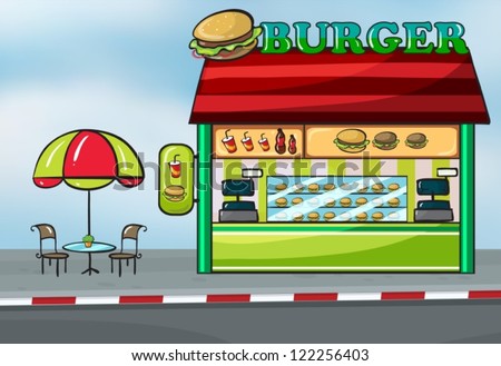 Illustration of a fast food restaurant near the street