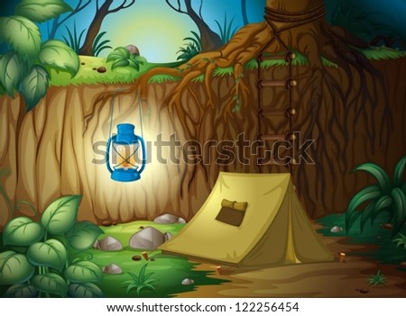 Illustration of camping in the jungle