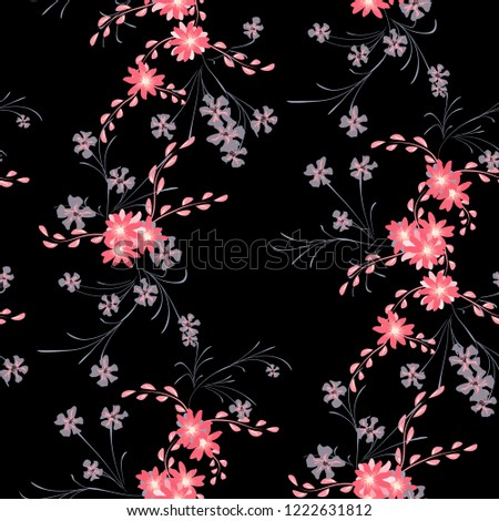 Little Flowers. Seamless Pattern with Cute Daisy Flowers and Pansies. Delicate Texture in Country Style for Linen, Calico, Chintz. Vector Spring Rapport.