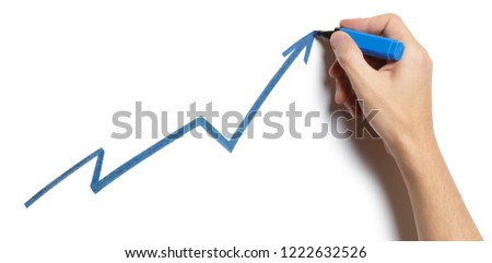 Hand drawing a graph using a blue marker, isolated on white background