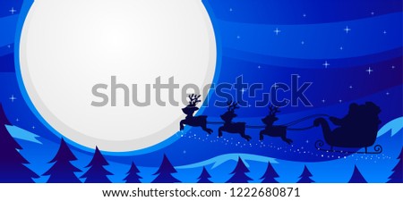 Vector Illustration of Night Scene Santa Sleigh Flying