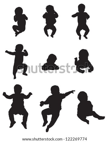 The silhouettes of the child 0-1 year, lies, drifts, flips, sits Royalty-Free Stock Photo #122269774