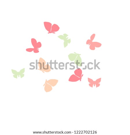 Summer Background with Colorful Butterflies. Simple Feminine Pattern for Card, Invitation, Print. Trendy Decoration with Beautiful Butterfly Silhouettes. Vector Background with Moth
