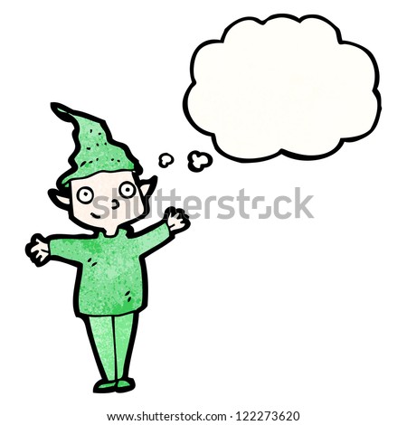 cartoon elf with thought bubble