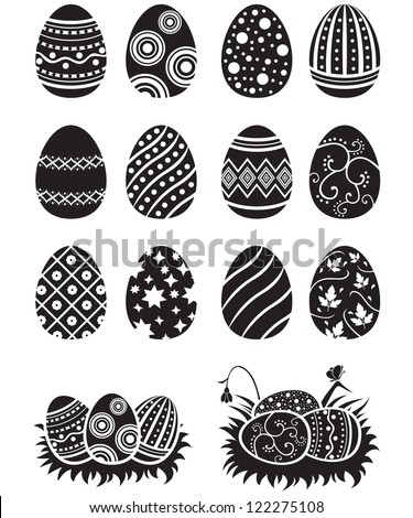 A set of black-and-white easter eggs decorated with ornament Royalty-Free Stock Photo #122275108