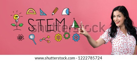STEM with young woman on a pink background
