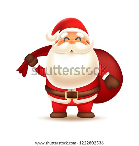 Cute Santa Claus. Vector Illustration of Santa Claus carry bag of gift Isolated on white background. 
